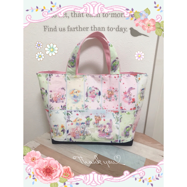 専用✨春色パネルトート🌸ピンク&グリーン ハンドメイドのファッション小物(バッグ)の商品写真