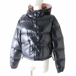 極美品★正規品 MONCLER モンクレール 21-22AW BARDANETTE ラバーロゴワッペン・フード付 ショート丈 ダウンジャケット 黒 2 イタリア製