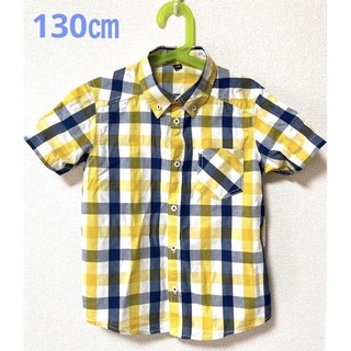 ボタンダウン　襟付きシャツ　130㎝　半袖　黄色チェック(Tシャツ/カットソー)