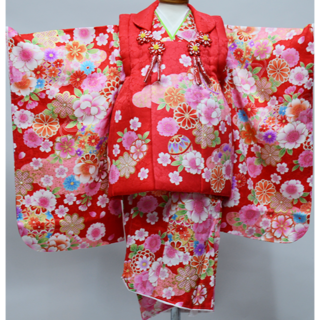 七五三 三歳 女児 正絹 被布着物フルセット 半衿伊達襟付き NO38642(和服/着物)
