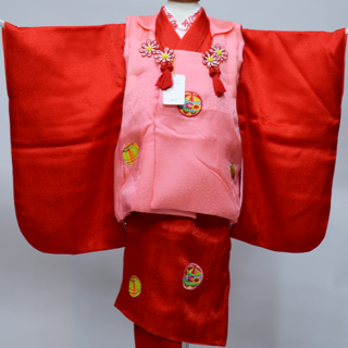 七五三 三歳 女児 正絹 被布着物フルセット 半衿伊達襟付き NO38648(和服/着物)