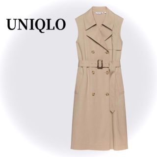 ユニクロ(UNIQLO)のUNIQLOユニクロリネンブレンドラペルワンピースノースリーブベージュジレベスト(ベスト/ジレ)