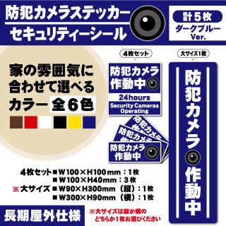 【防犯カメラ作動中ステッカー・計5枚／ブルーVer.】 セキュリティーシール(防犯カメラ)