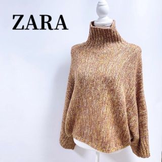 ザラ(ZARA)のZARAドルマンニットハイネックレッドオレンジザラセーターポンチョ(ニット/セーター)