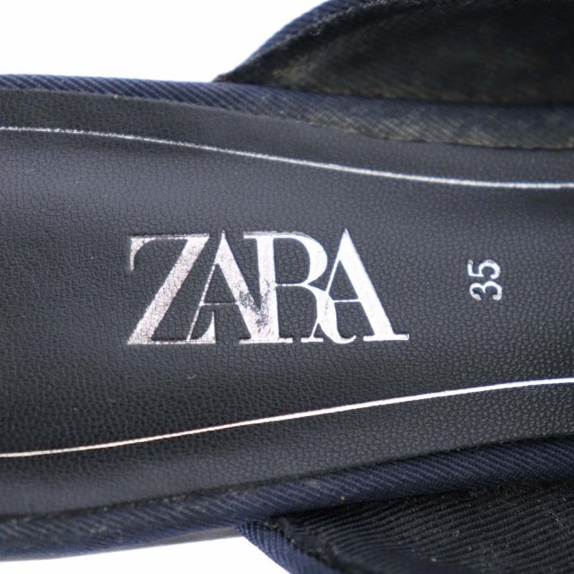 ZARA(ザラ)のザラ ミュール ローヒール ポインテッドトゥ ベロア スタッズ 紺 ネイビー レディースの靴/シューズ(ミュール)の商品写真