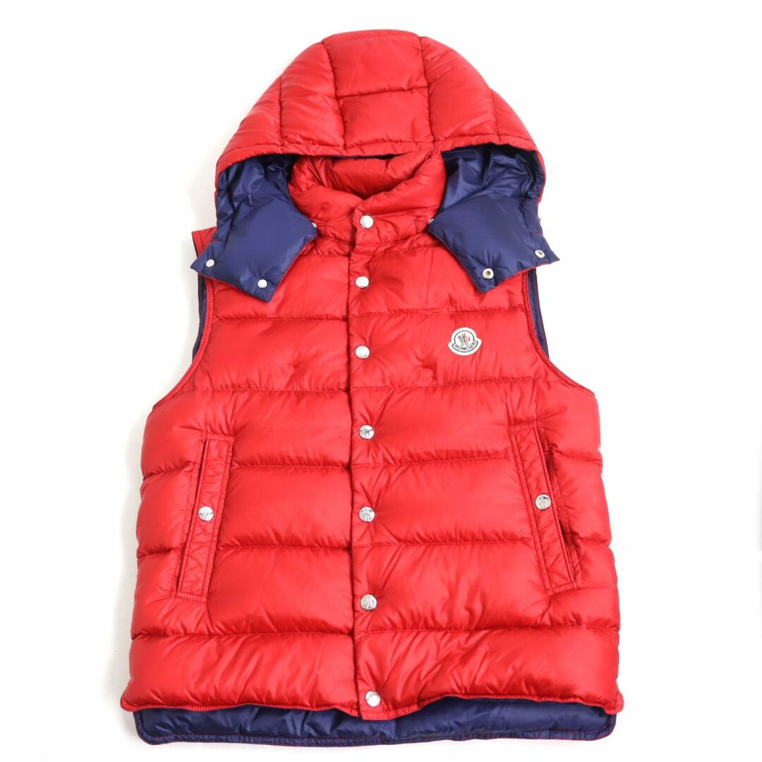 美品◆19年製 MONCLER モンクレール BILLECART/ビルカール ロゴワッペン WZIP フーデッド ダウンジャケット/ジレ レッド 1 正規品 メンズ