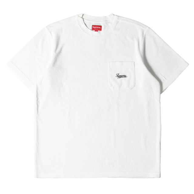 Supreme シュプリーム Tシャツ スクリプトロゴ テリー パイル クルーネック ポケットTシャツ Terry Pocket Tee 19SS ホワイト 白 M トップス カットソー 半袖 【メンズ】