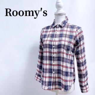 Roomy`Sルーミーズ起毛チェックシャツネイビーレッドブラウスネルシャツ(シャツ/ブラウス(長袖/七分))