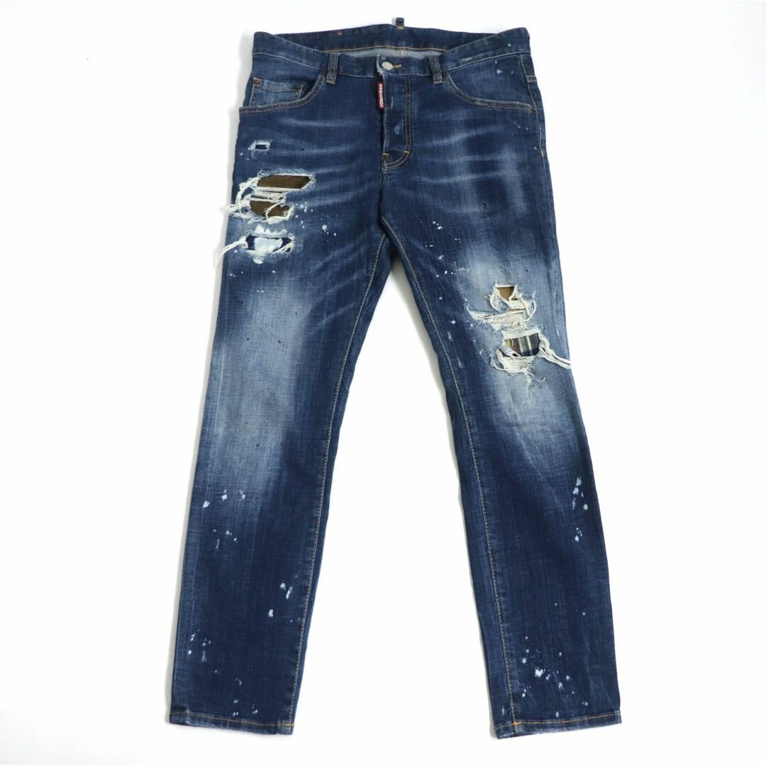 美品□18AW ディースクエアード S74LB0446 S30342 Skater Jean ペンキ加工/パッチワーク クラッシュデニムパンツ ブルー 48 伊製 正規品