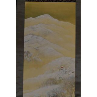 作者不詳/雪景山村風景図/雪景山水図/掛軸☆宝船☆AB-479の通販 by