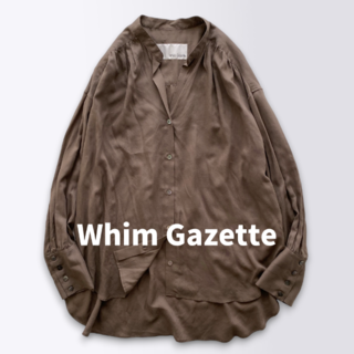 ウィムガゼット(Whim Gazette)のウィムガゼット　スキッパーワイドシアーシャツ　バンドカラー　とろみ素材　ブラウン(シャツ/ブラウス(長袖/七分))