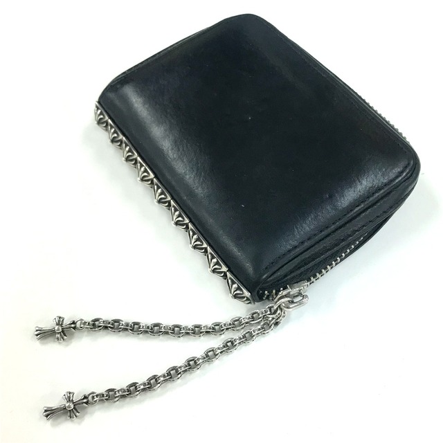 メンズCHROME HEARTS 3 SIDE ZIP PYRAMID STUDS WALLET クロムハーツ 3サイドジップピラミッドスタッズウォレット レザー ラウンドジップ ブラック【231220】【-B】【me04】