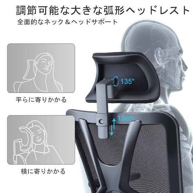 【特価商品】Ticova オフィスチェア 人間工学椅子 足置き台付き 調節可能