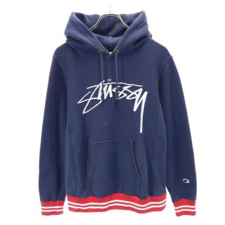 チャンピオン(Champion)のチャンピオン ステューシー REVERSE WEAVE ロゴ刺繍 スウェットパーカー XS ネイビー系 Champion STUSSY 裏起毛 メンズ 【中古】  【230419】(パーカー)