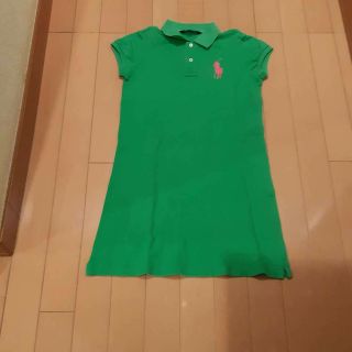 ポロラルフローレン(POLO RALPH LAUREN)のラルフローレンRALPH 緑×ピンクビックポニー半袖ポロワンピース150Sサイズ(ミニワンピース)