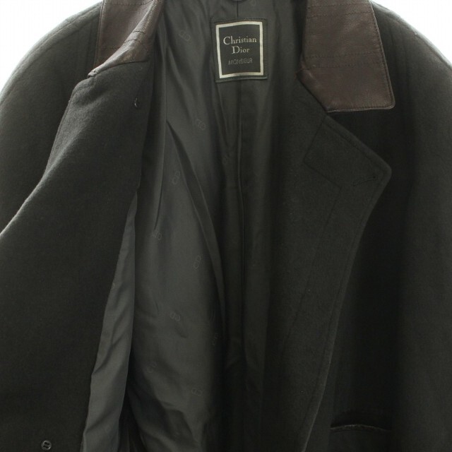 【良品】Christian Dior レザーロングジャケット ブラック 襟