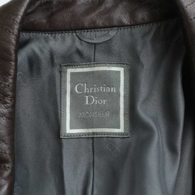 【良品】Christian Dior レザーロングジャケット ブラック 襟