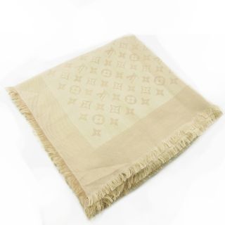 美品 ルイヴィトン 超大判スカーフ モノグラム ピンク フリンジ シルク
