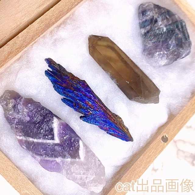 天然石 4個セット パワーストーン 原石 アメジスト フローライト 標本