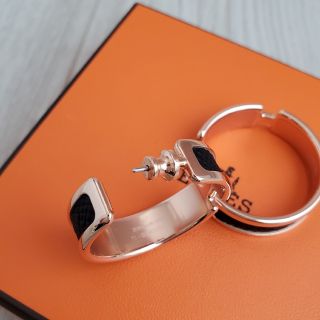 Hermes - 未使用【エルメス】ピアス オランプ ブラック ピンクゴールド ...