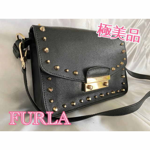 極美品】Furla フルラ ジュリア 2wayショルダーバッグ 黒 スタッズ-