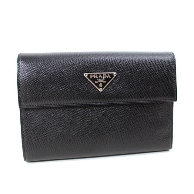 プラダ 三つ折り財布 極美品 黒 M510A PRADA ブラック q705 - 財布