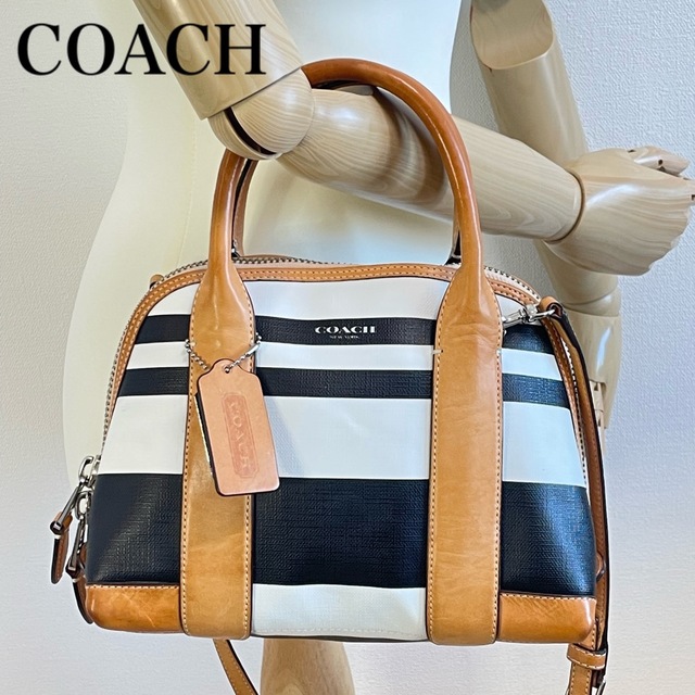 COACH(コーチ)の■美品■ COACH コーチ ボーダー レザー 2way ショルダーバッグ レディースのバッグ(ショルダーバッグ)の商品写真