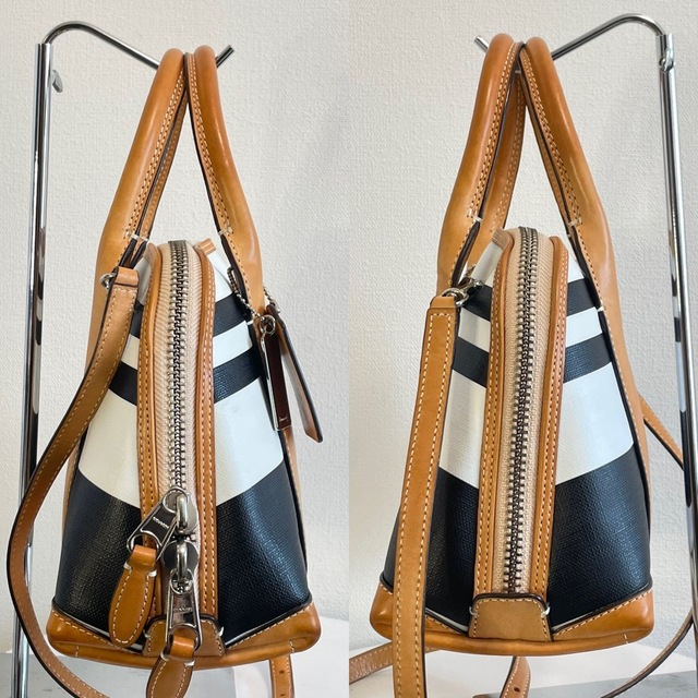 COACH(コーチ)の■美品■ COACH コーチ ボーダー レザー 2way ショルダーバッグ レディースのバッグ(ショルダーバッグ)の商品写真