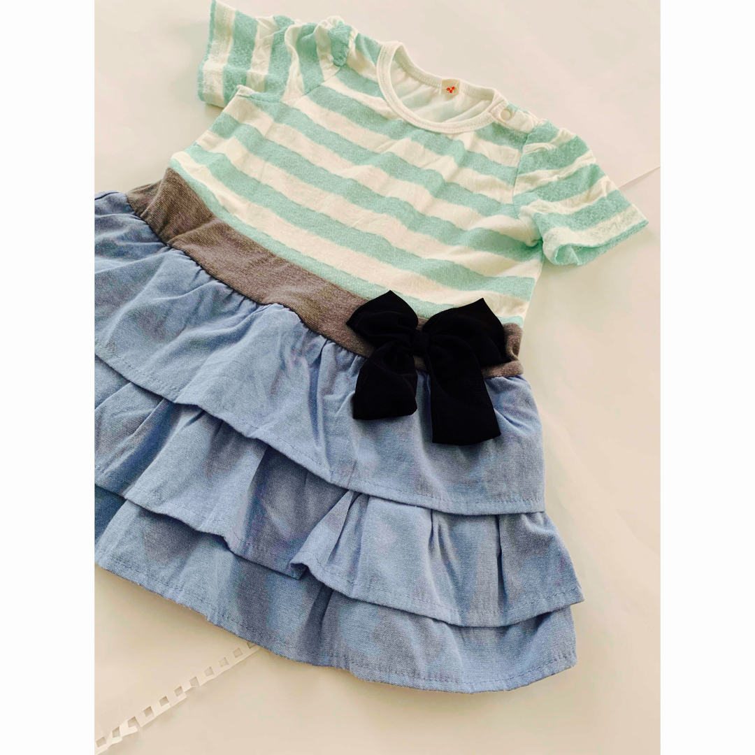 半袖ボーダー　ワンピース　90センチ キッズ/ベビー/マタニティのキッズ服女の子用(90cm~)(ワンピース)の商品写真