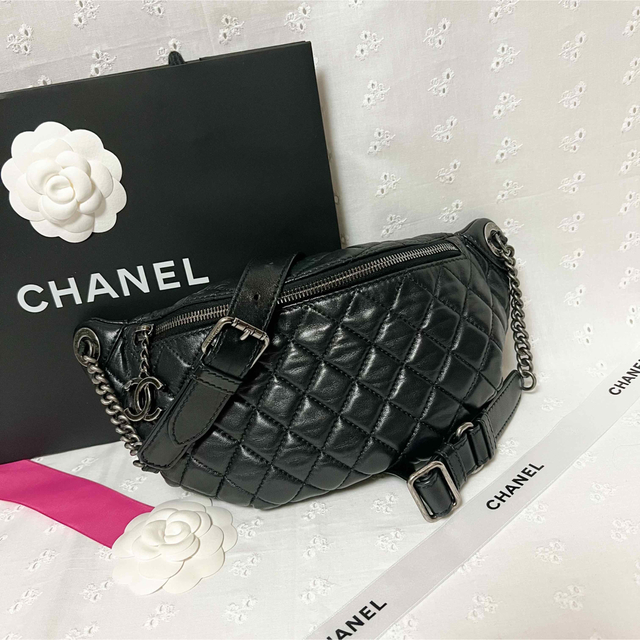 CHANEL シャネル カメリア チェーンウォレット SV金具  黒