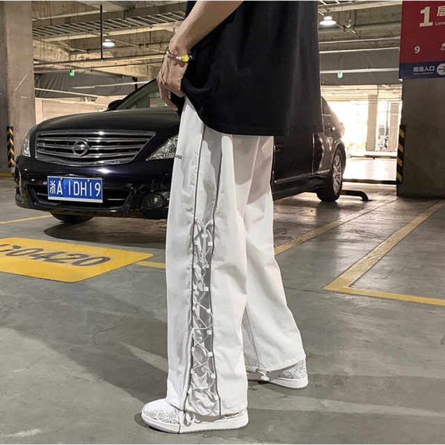 メンズ ジャージ 韓国 レディース 白 XL ユニセックス レースアップ パンツ メンズのトップス(ジャージ)の商品写真