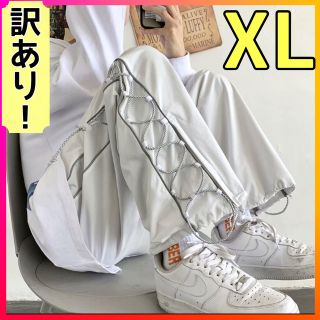 メンズ ジャージ 韓国 レディース 白 XL ユニセックス レースアップ パンツ(ジャージ)