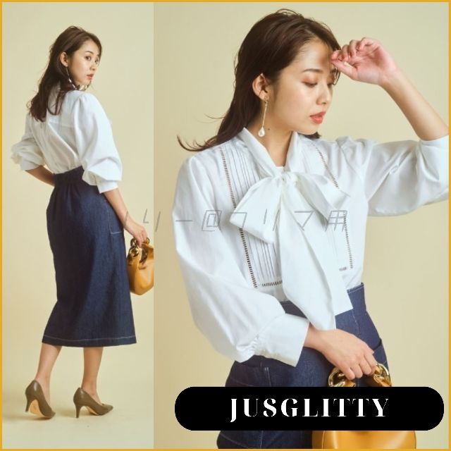 JUSGLITTY 22SS ボウタイリボンシャツ ジャスグリッティー　ホワイト