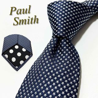 ポールスミス(Paul Smith)の【美品】ポールスミス ネクタイ 総星柄 スター ドット イタリア製 ネイビー(ネクタイ)