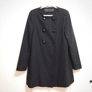 ザラ(ZARA)の☆ ZARA ザラ Aライン コート ブラック リボン ノーカラー ジャケット☆(ロングコート)