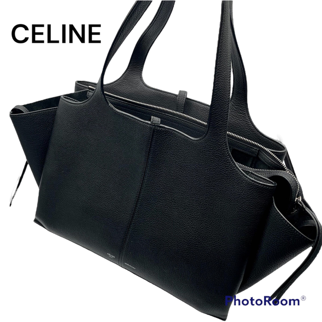 CELINE  セリーヌ　トリフォルド　レザー　トート　ハンド　バッグ　ブラック