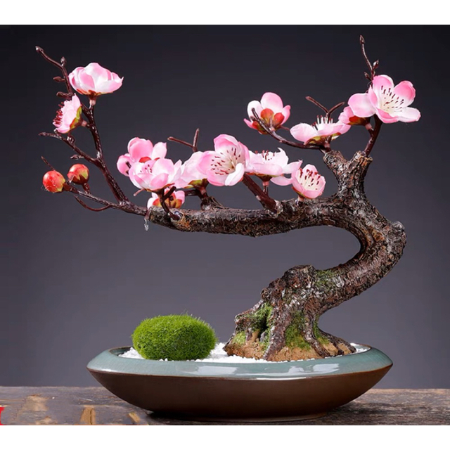 インテリアグリーン 模造迎客紅葉 梅花 置物 禅意 盆栽装飾品 人工観葉