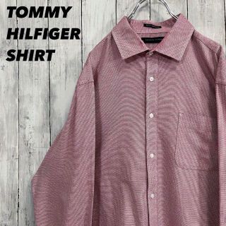 トミーヒルフィガー(TOMMY HILFIGER)のアメリカ古着　トミーヒルフィガー　長袖ワイドスプレッドシャツ　サイズL 赤×白(シャツ)