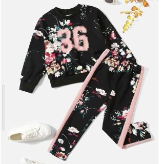 SHEIN 女の子幼児 花柄 と 数字プリント スウェット ＆ コントラストサイ(その他)