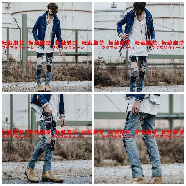 超美品 NO ID.×OVERDESIGN グランジスキニー L.BLUE-