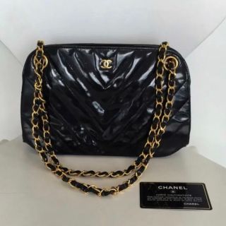 シャネル(CHANEL)のCHANEL ショルダーバッグ レア がま口 エナメル ヴィンテージ 正規品(ショルダーバッグ)