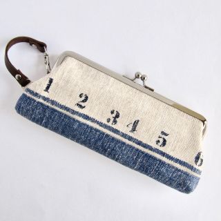 ヴィンテージ風ペンポーチ／メガネ入れ／ナンバー／がま口／ハンドメイド(ポーチ)
