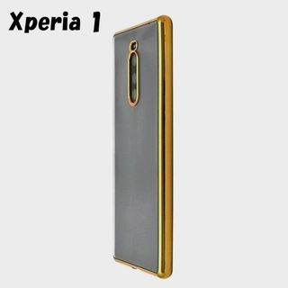 エクスペリア(Xperia)のXperia 1：メタリックバンパー 背面クリア ソフト ケース★ゴールド 金(Androidケース)