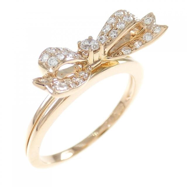 ファッションなデザイン K18PG リボン ダイヤモンド リング 0.18CT