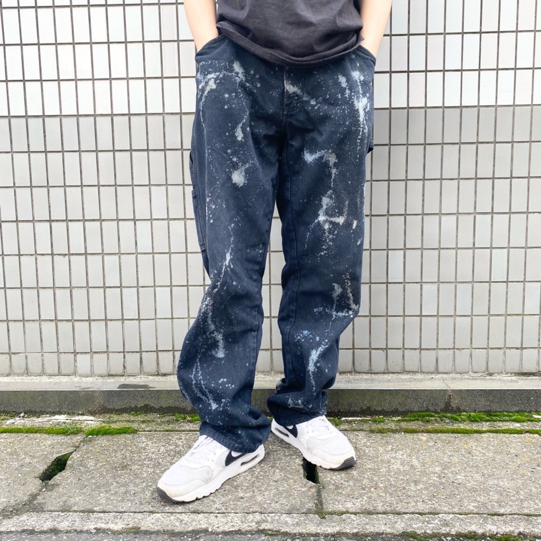 US ディッキーズ Dickies デニム カーペンターパンツ テーパード ブリーチ 後染め LU200RNB サイズ：W37 L34.5 ビッグサイズ ブラック