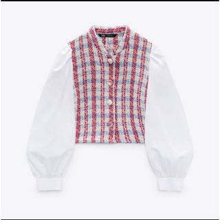 ザラ(ZARA)のZARA コントラストテクスチャー素材トップス S(シャツ/ブラウス(長袖/七分))