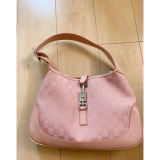 グッチ(Gucci)の  GUCCI   ショルダーバック　皮　布　ピンク　(ショルダーバッグ)