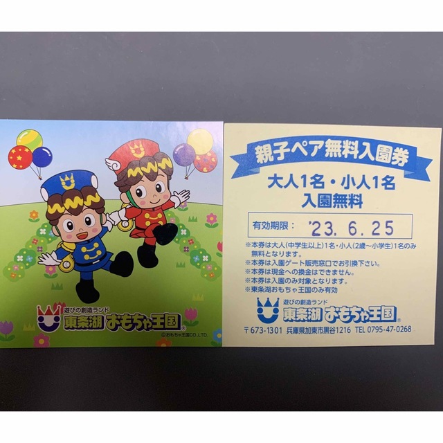おもちゃ王国　東条湖　無料入場券 チケットの施設利用券(遊園地/テーマパーク)の商品写真
