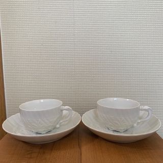 マイセン(MEISSEN)の美品 未使用 マイセン スワンサービス 白磁 カップ ソーサー ペア 2客セット(グラス/カップ)