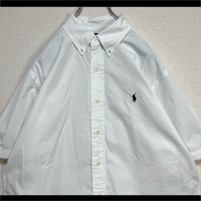 ラルフローレン ボタンダウンシャツ 半袖 ホワイト 紺ポニー ゆるだぼ 90s